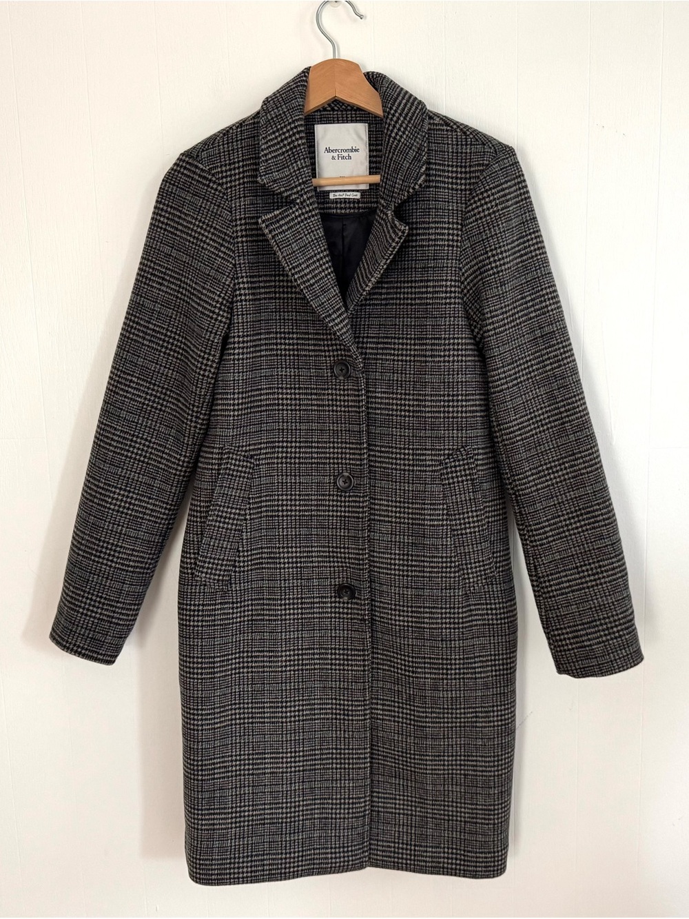Abercrombie & Fitch Black and Gray Plaid Wool-Blend Pea Coat